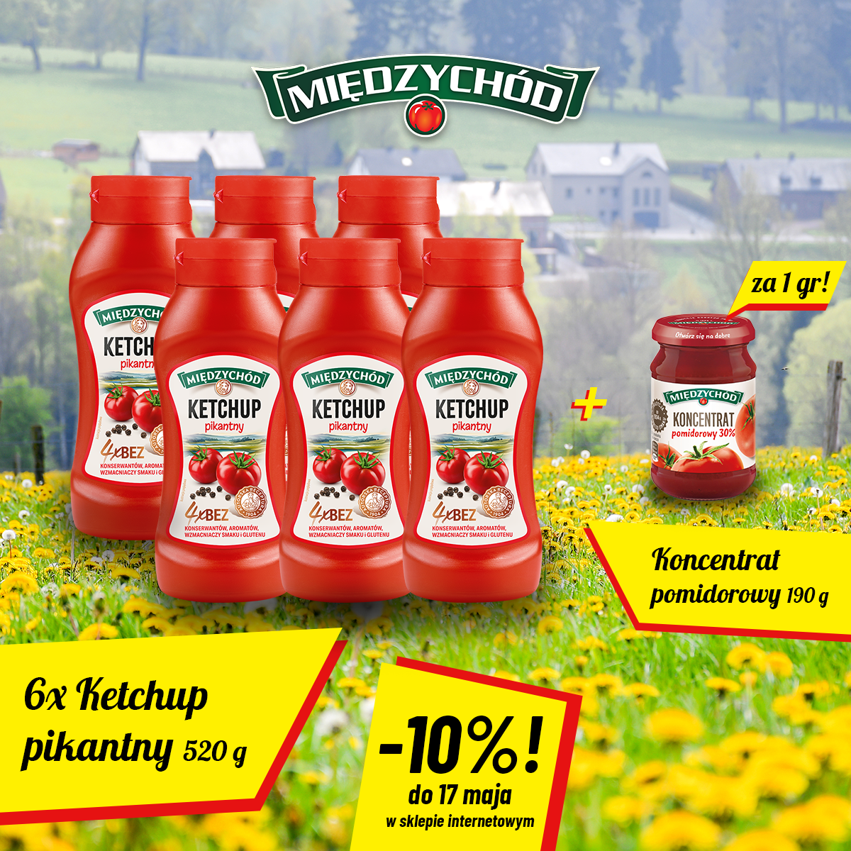 Uwaga od 24.04.2026 do 17.05.2026 , wszystkie ketchupy 520g w promocji -10%, wraz z koncentratem w pakiecie za 1 gr., wybierz zestawy promocyjne,a potem swój pakiet.